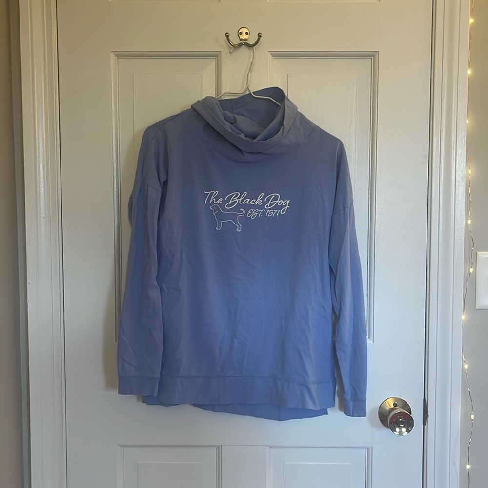 This is a mock neck royal blue Black Dog top